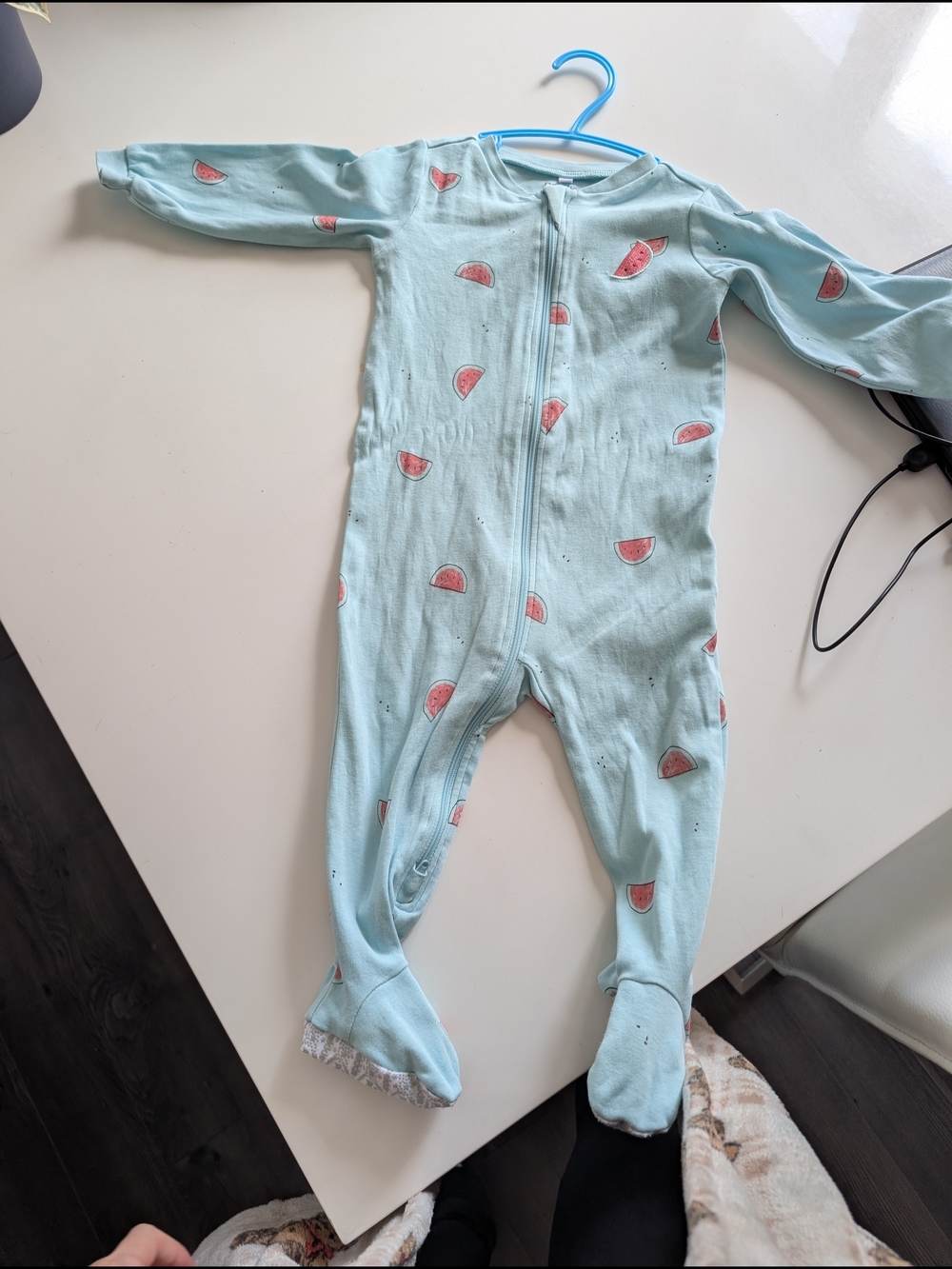 Baby Blue Watermelon-Print Footed Pajamas